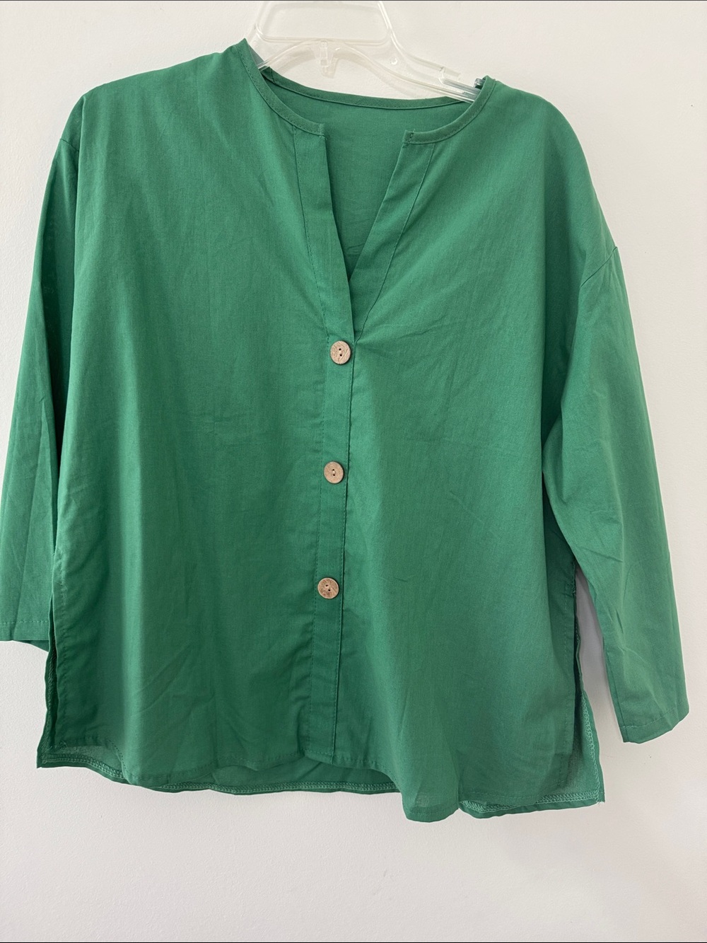Faux Button-Front Kelly Green Women's Blouse